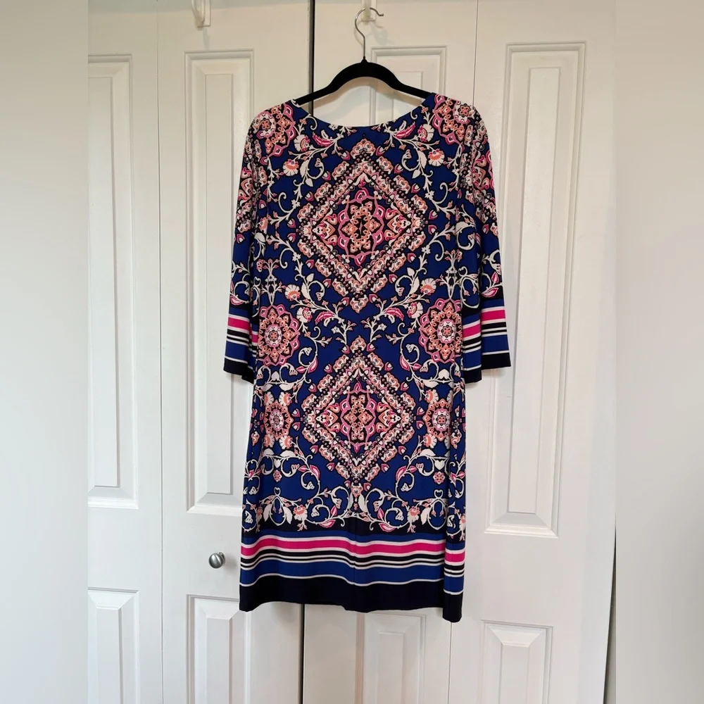 Jessica Howard Elegant Navy and Pink Patterned Shift Dress - Size 8 - Picture 12 of 12